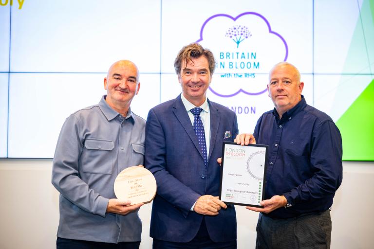 London in Bloom 2025 award presentation with the Royal Borough of Greenwich's park staff