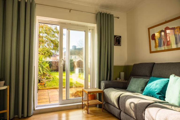 a living room with new PVC windows