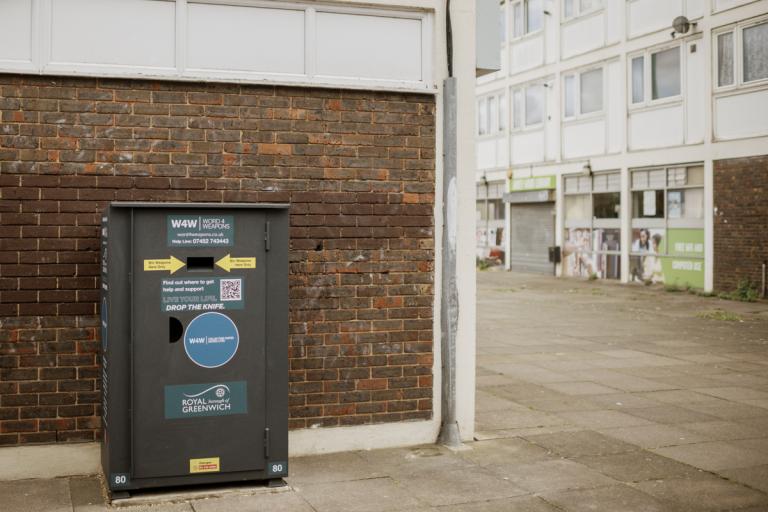 Knife amnesty bin on a street