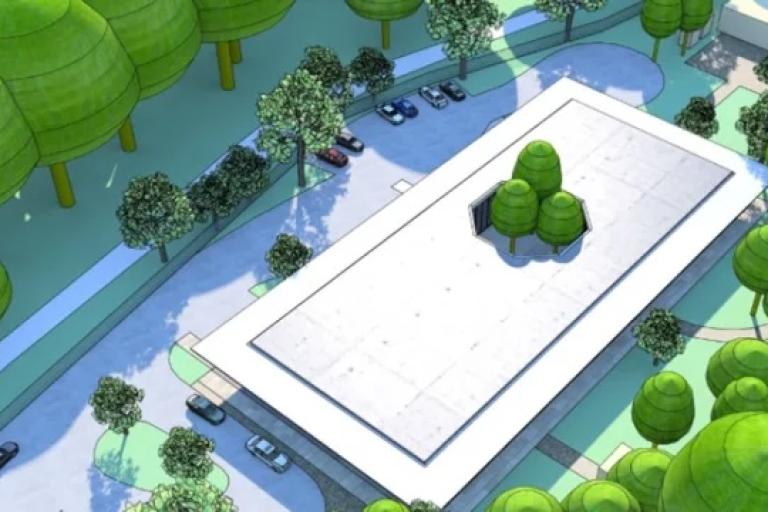 Graphic of the future Transitional Learning Centre building from above