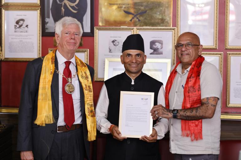Mayor Gardner at celebration lunch at Panas Restaurant with Ex Gurkha Veterans.