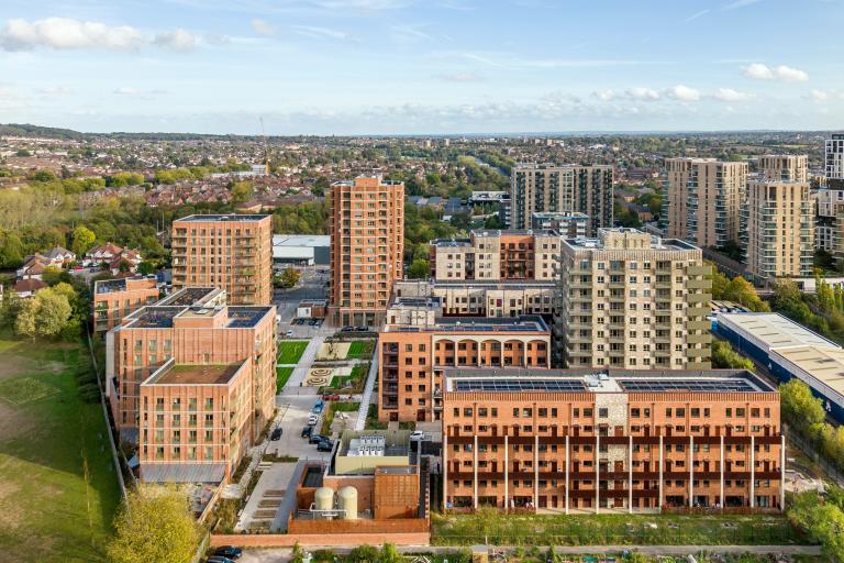 An aerial view of Kidbrooke Park Road, the UK's largest new social housing development