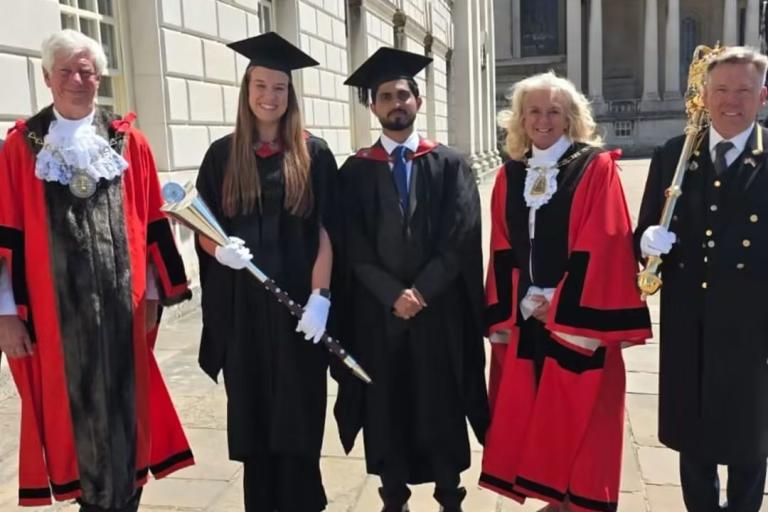 Mayor of the Royal Borough of Greenwich meeting University of Greenwich graduates