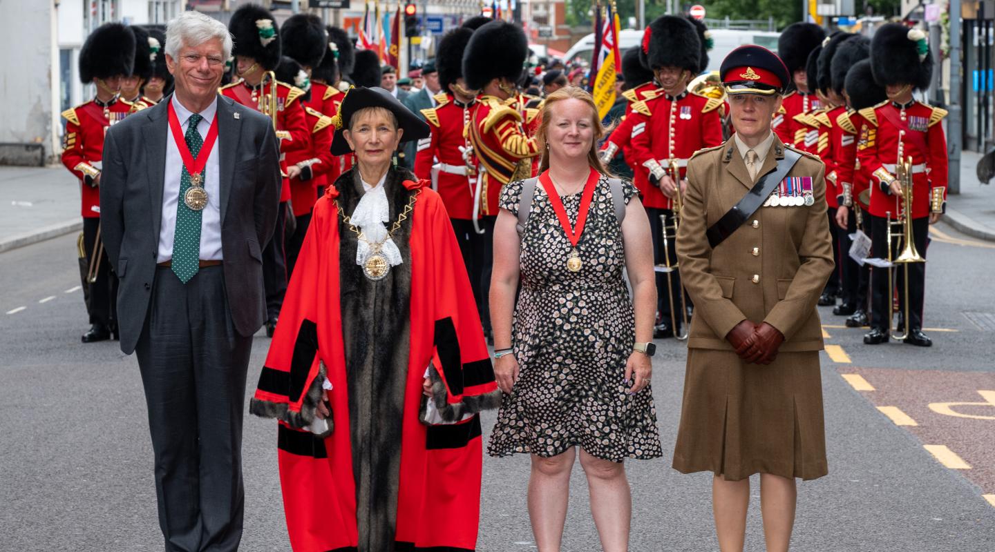 Cllr Linda Bird, Mayor of Royal Greenwich with her Consorts and Deputy Mayor Cllr David Gardner
