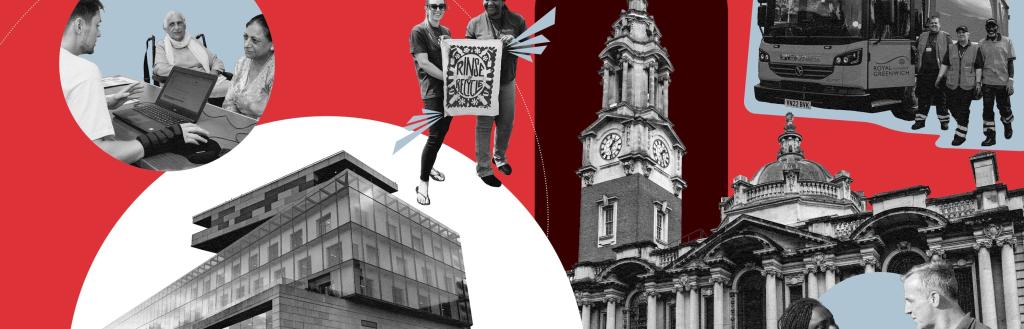 Greenwich Town Hall. The Woolwich Centre. Council workers talking with residents.